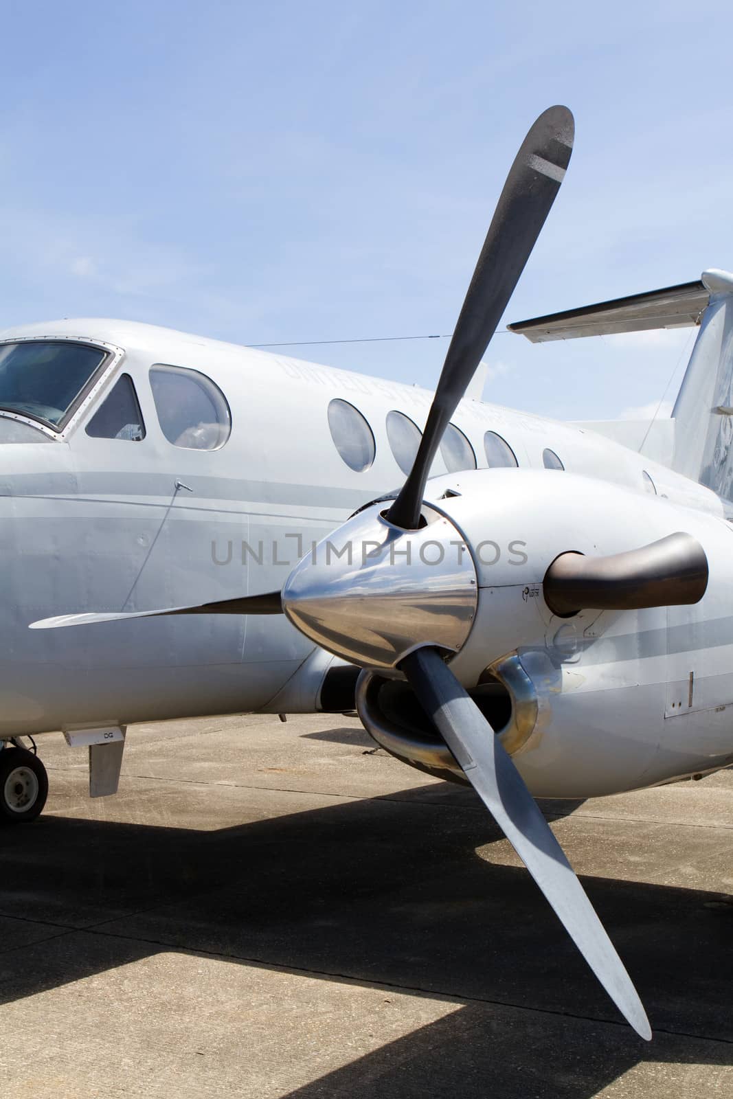 Turboprop engine which drives the aircraft propeller on a vintage military airplane.