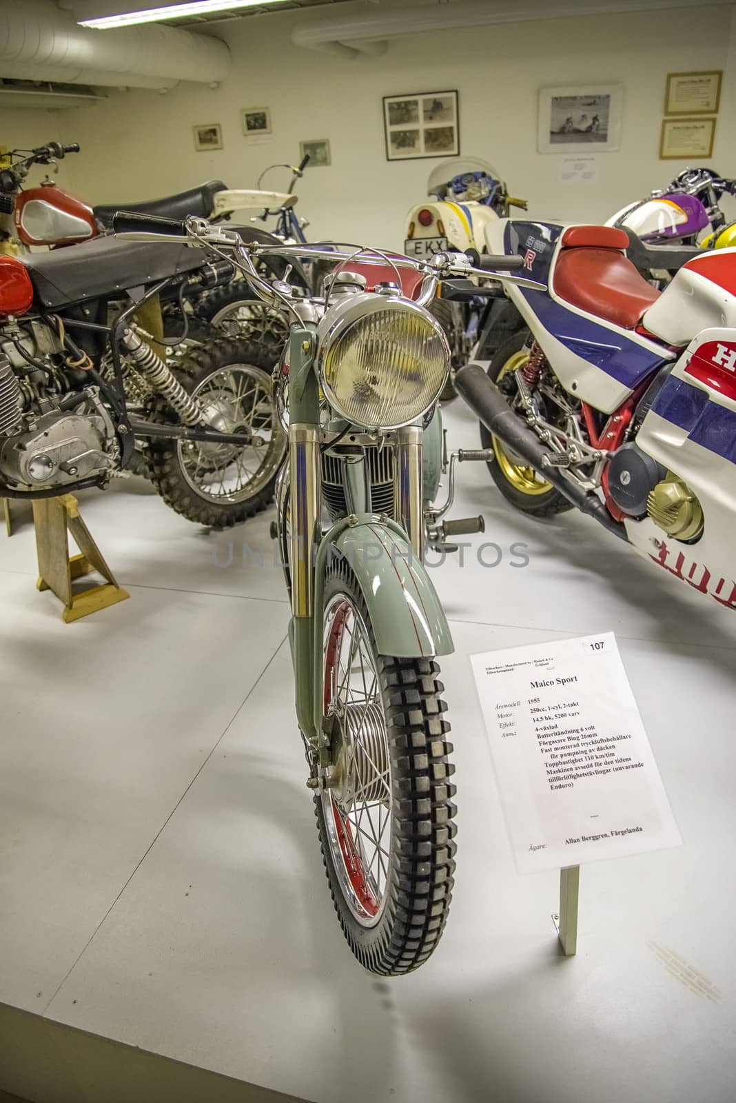 1955 Maico Sport, Germany. Engine: 250cc 1 cyl, 2-stroke, 14.5 hp, 5200 rpm, 4 gear. Top speed 110 km / per hour. All the pictures are shot on Ed's motorcycle and Motor Museum in Ed, Sweden. Interesting museum, which is worth a visit.