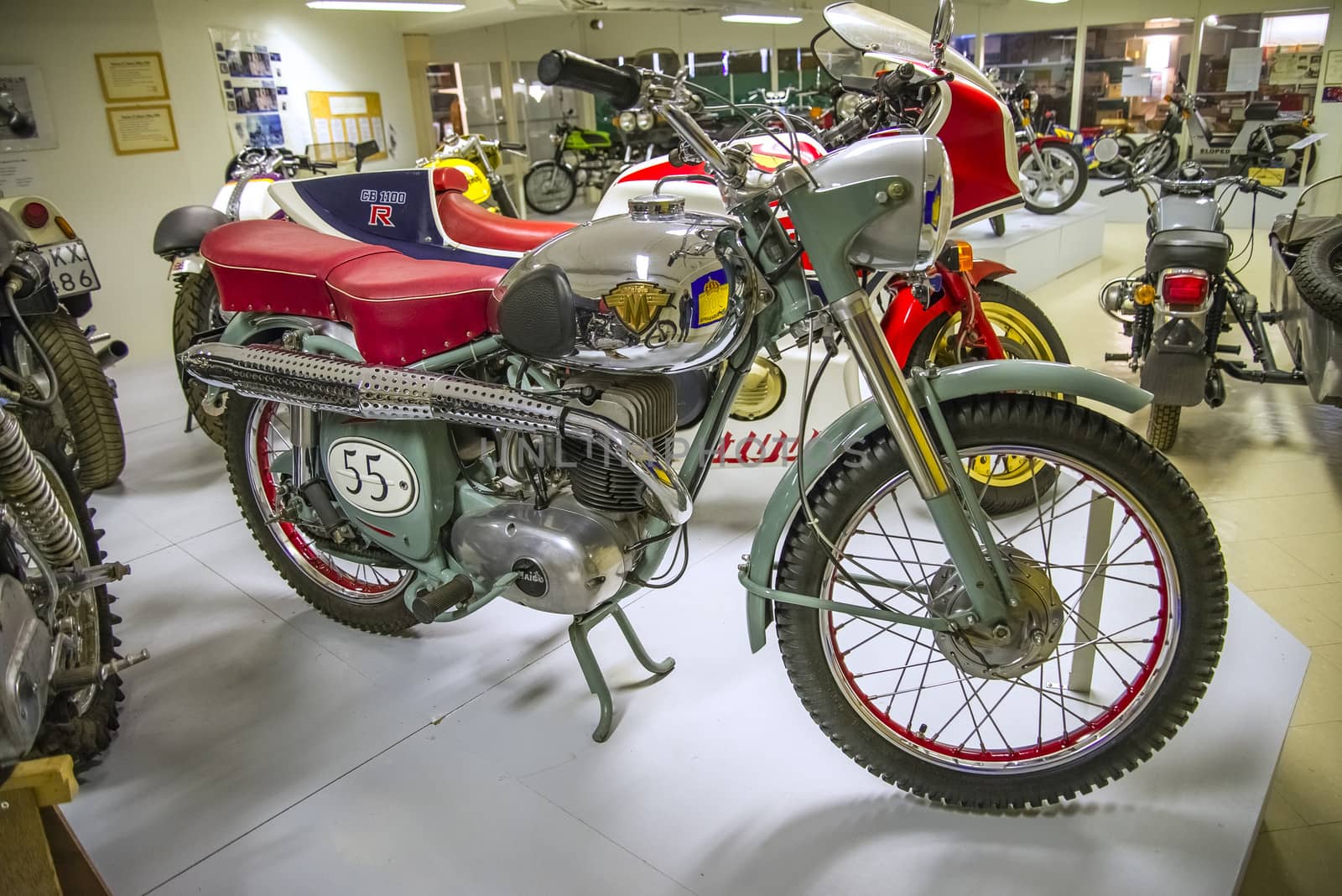 1955 Maico Sport, Germany. Engine: 250cc 1 cyl, 2-stroke, 14.5 hp, 5200 rpm, 4 gear. Top speed 110 km / per hour. All the pictures are shot on Ed's motorcycle and Motor Museum in Ed, Sweden. Interesting museum, which is worth a visit.