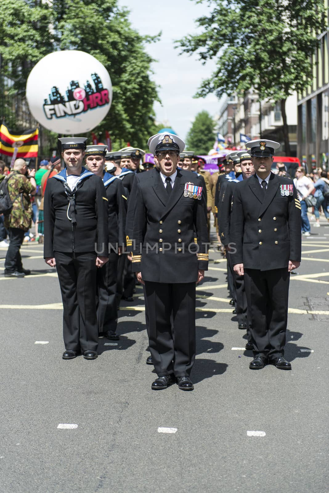 LONDON, UK - JUNE 29: Royal navy regiment marching in support of the London Gay Pride in Baker Street. June 29, 2013 in London.