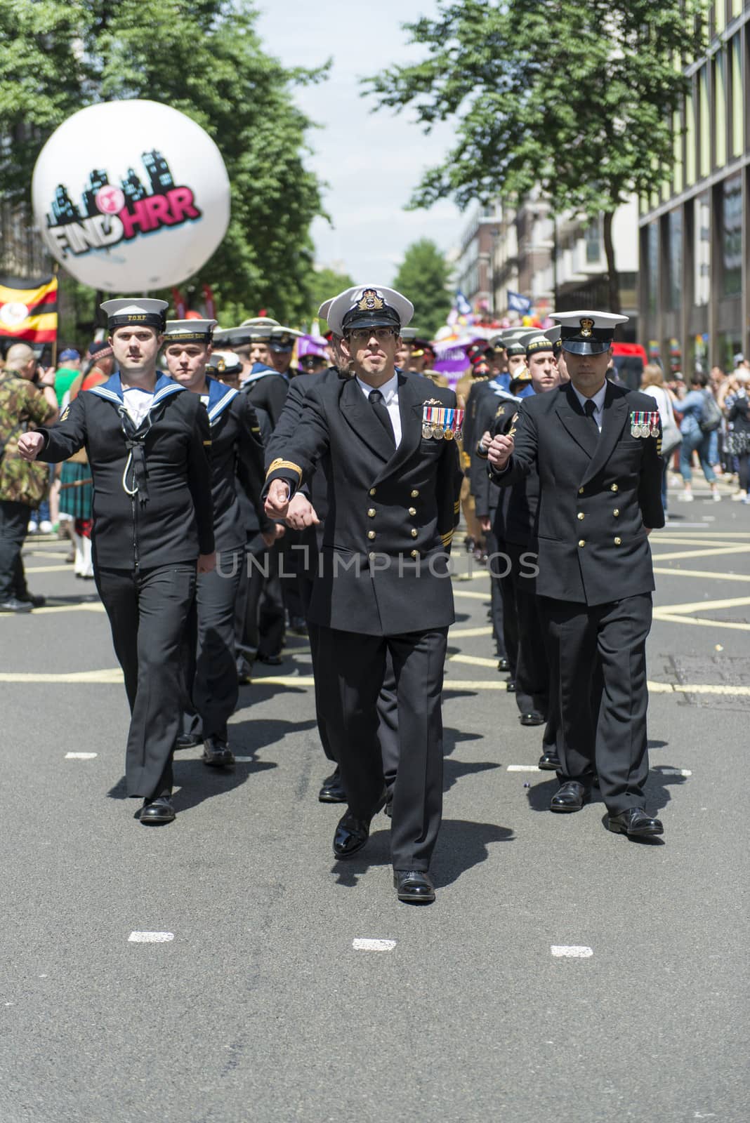 LONDON, UK - JUNE 29: Royal navy regiment marching in support of the London Gay Pride in Baker Street. June 29, 2013 in London.