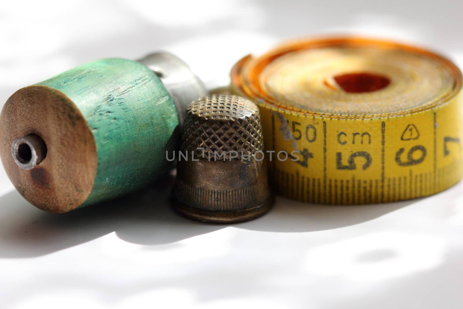 Various accessories for needlework thread, thimble, centimeter