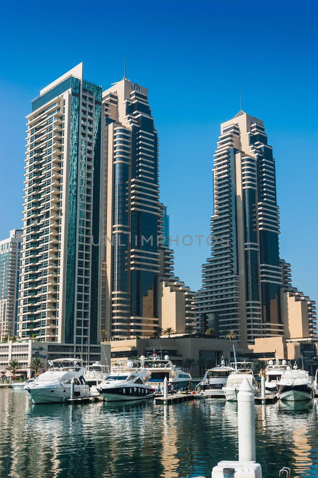 DUBAI, UAE - NOVEMBER 13: High rise buildings and streets nov 13. 2012  in Dubai, UAE. Dubai was the fastest developing city in the world between 2002 and 2008.