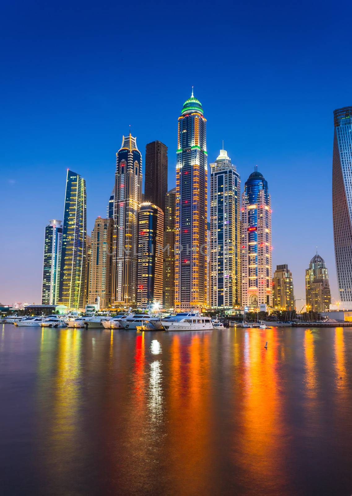 DUBAI, UAE - NOVEMBER 14: Nightlife in Dubai Marina. UAE. November 14, 2012. Dubai was the fastest developing city in the world between 2002 and 2008.