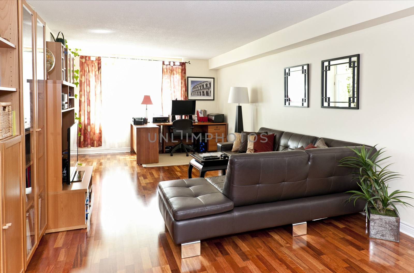 Living room with hardwood floor - artwork is from photographer portfolio