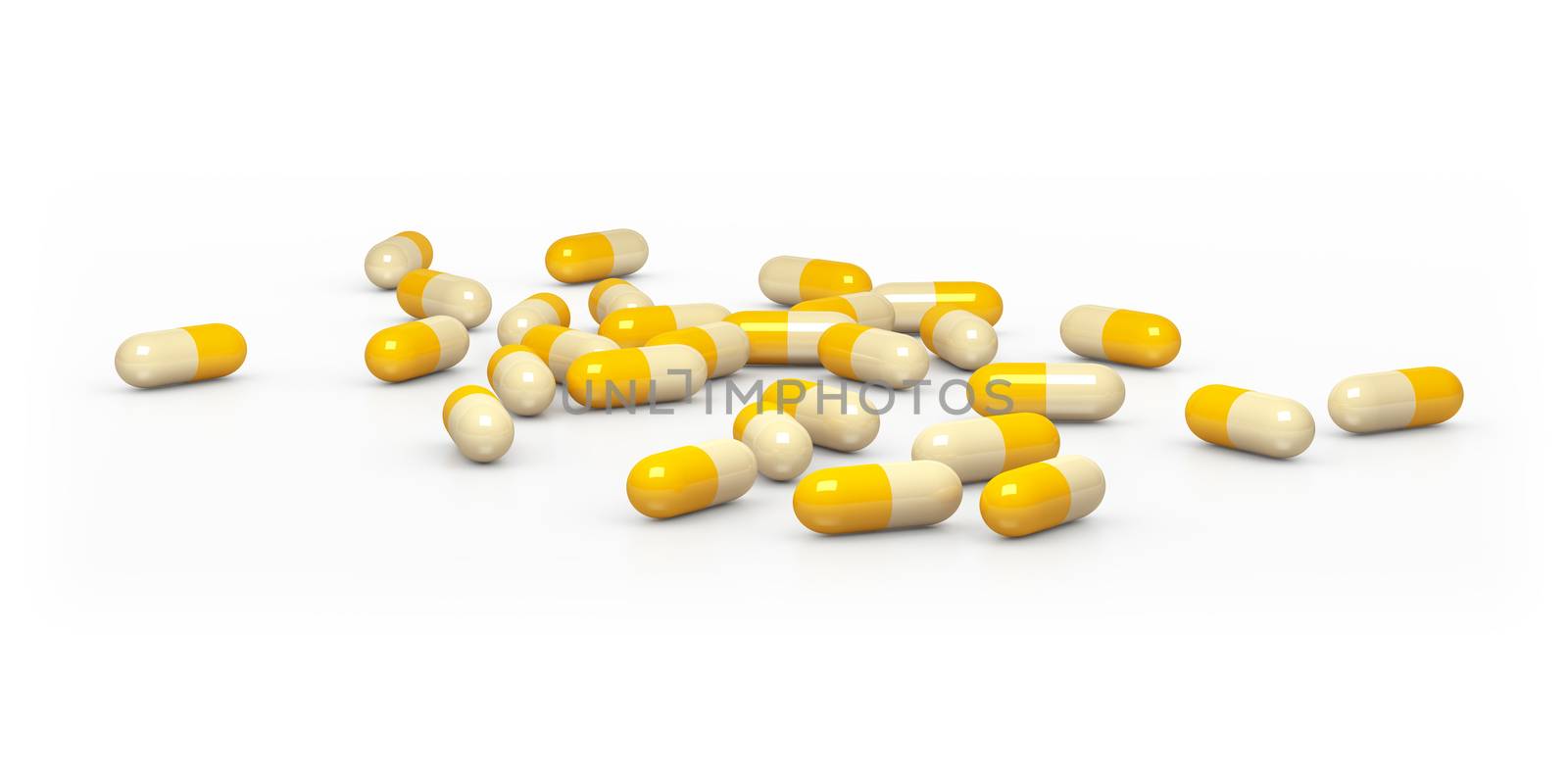 An image of some yellow pills on a white background
