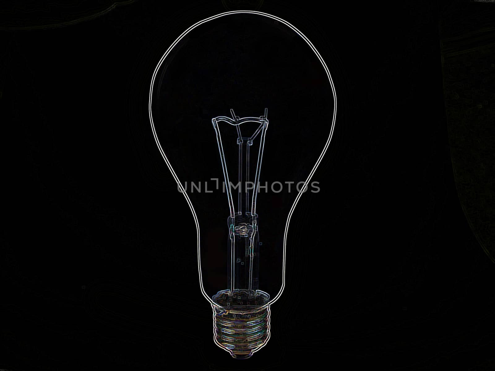 lightbulb  with white outline on black background        