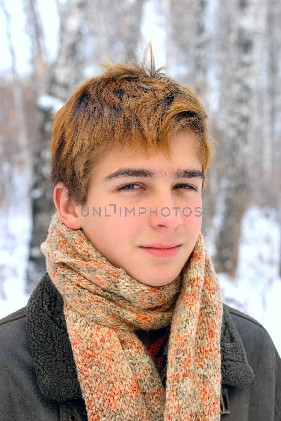 teenager portrait in the winter frost forest