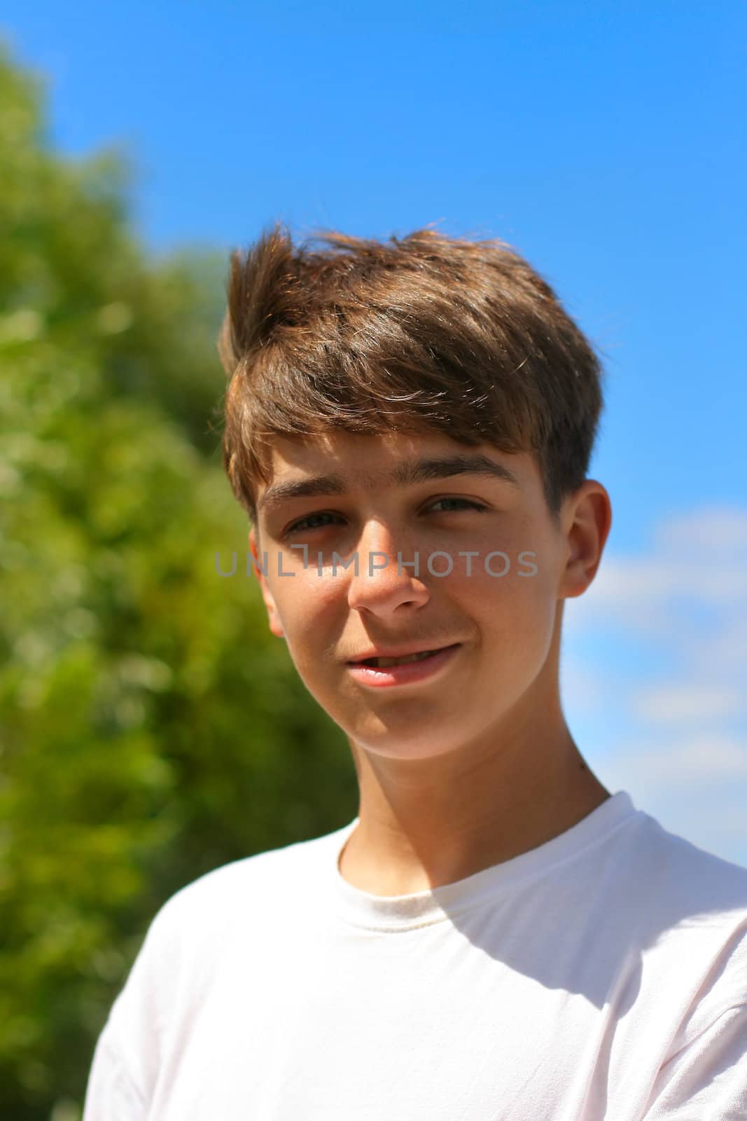 smiling young and happy boy portrait outdoor