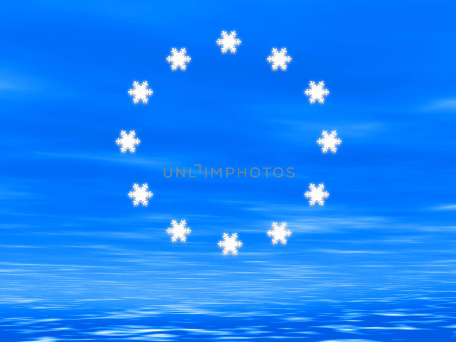 snowflake euro flag on the blue abstract background