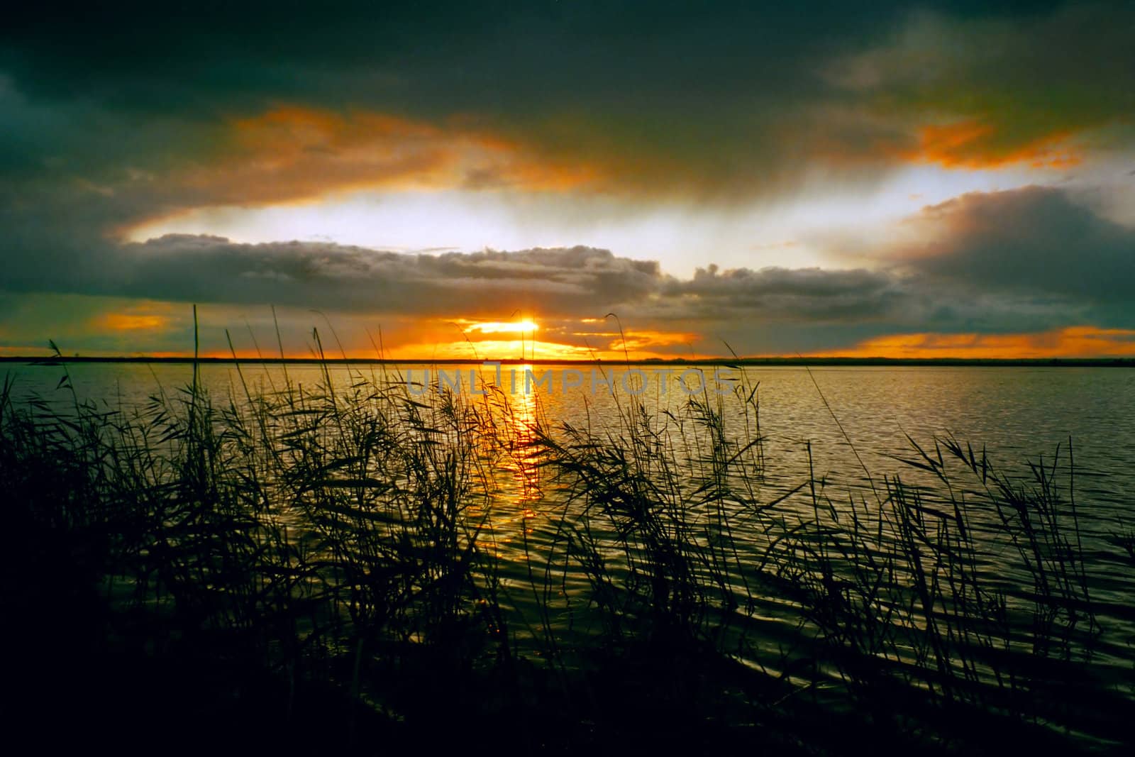 Sunset landscape at the lake in Siberia