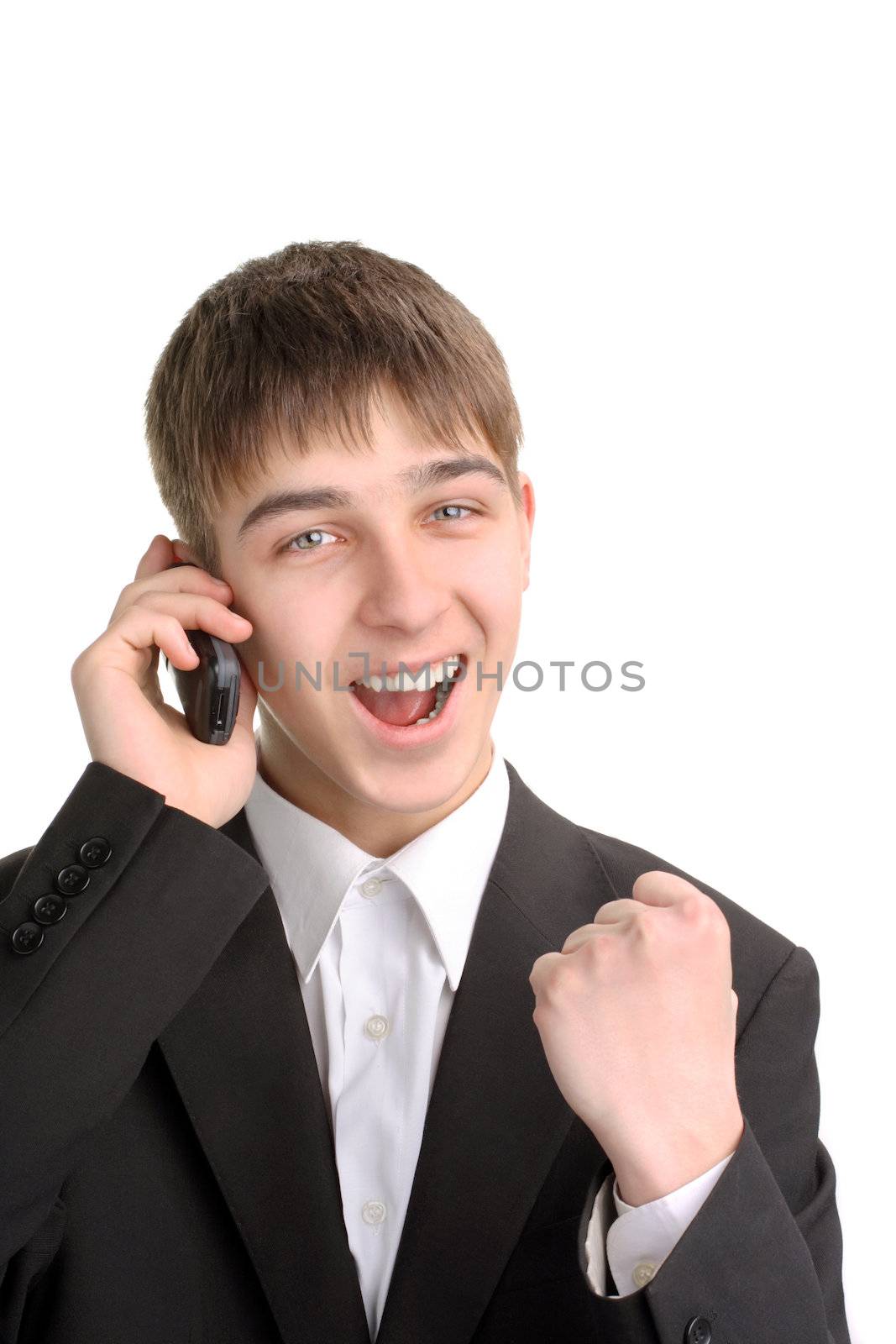 cheerful teenager get a good news on the phone