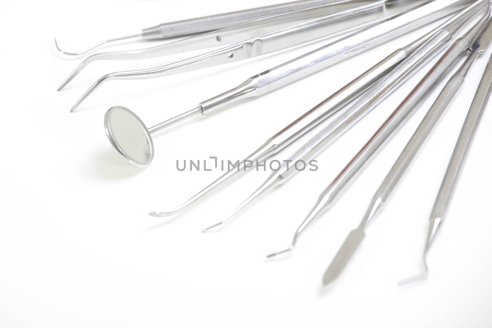 Set of metal medical equipment tools for teeth dental care by senkaya