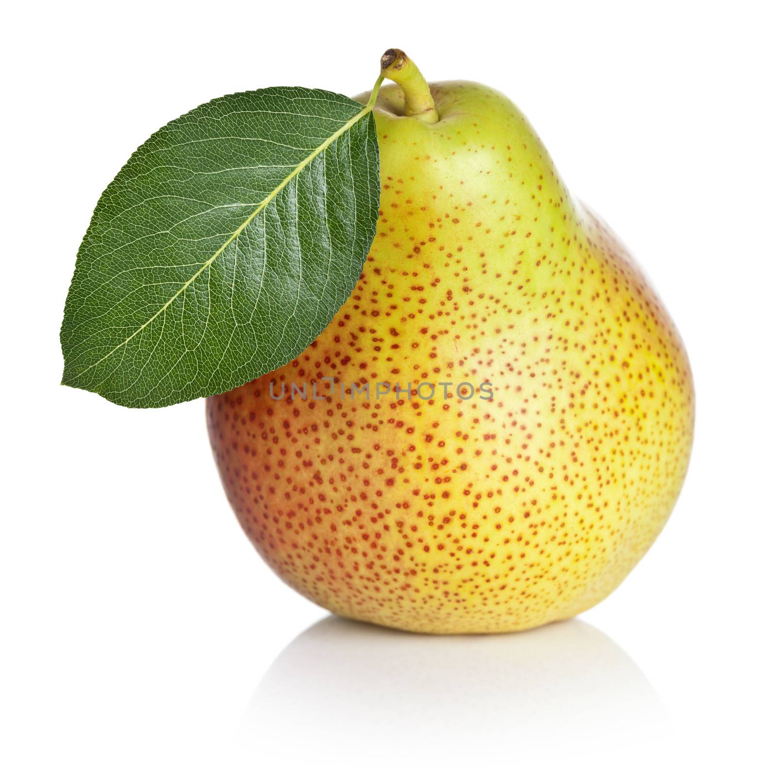 Ripe pear isolated on white background. Macro shot
