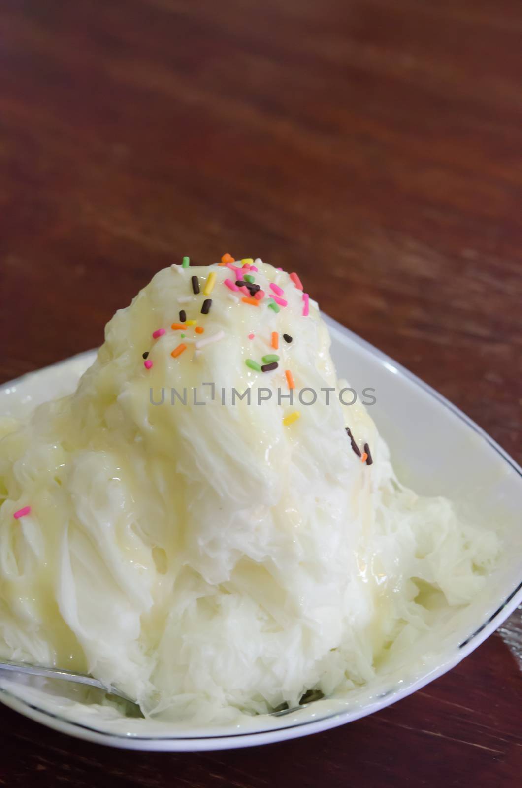 creamy vanilla ice cream in a white plate