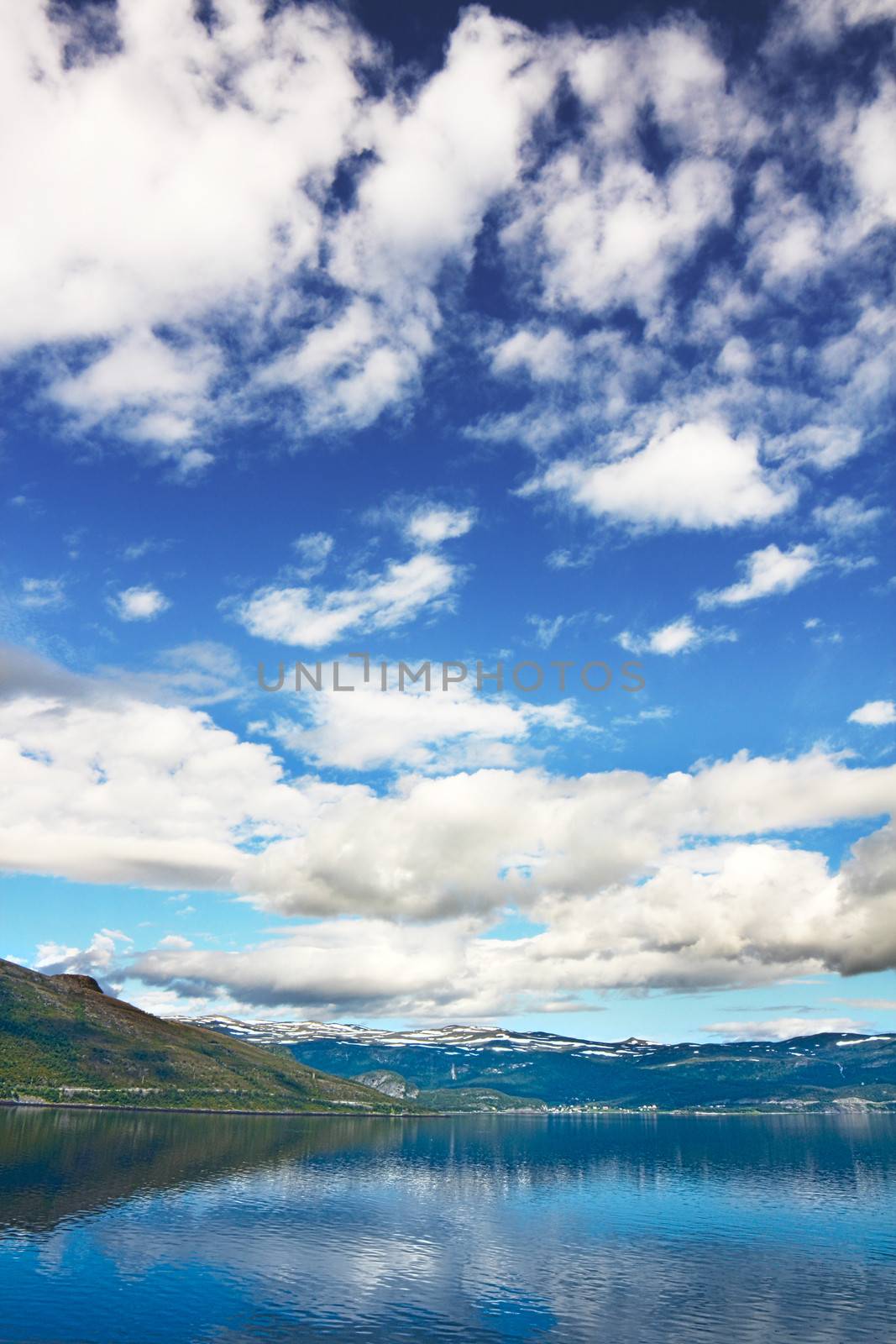 Idyllic view of and mountains of Norway, HDR