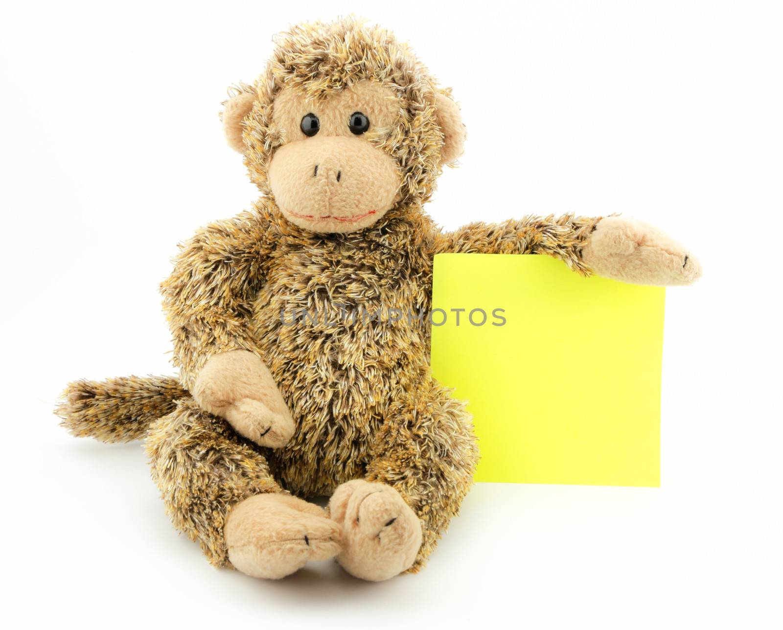 little monkey with yellow note pad, announcement