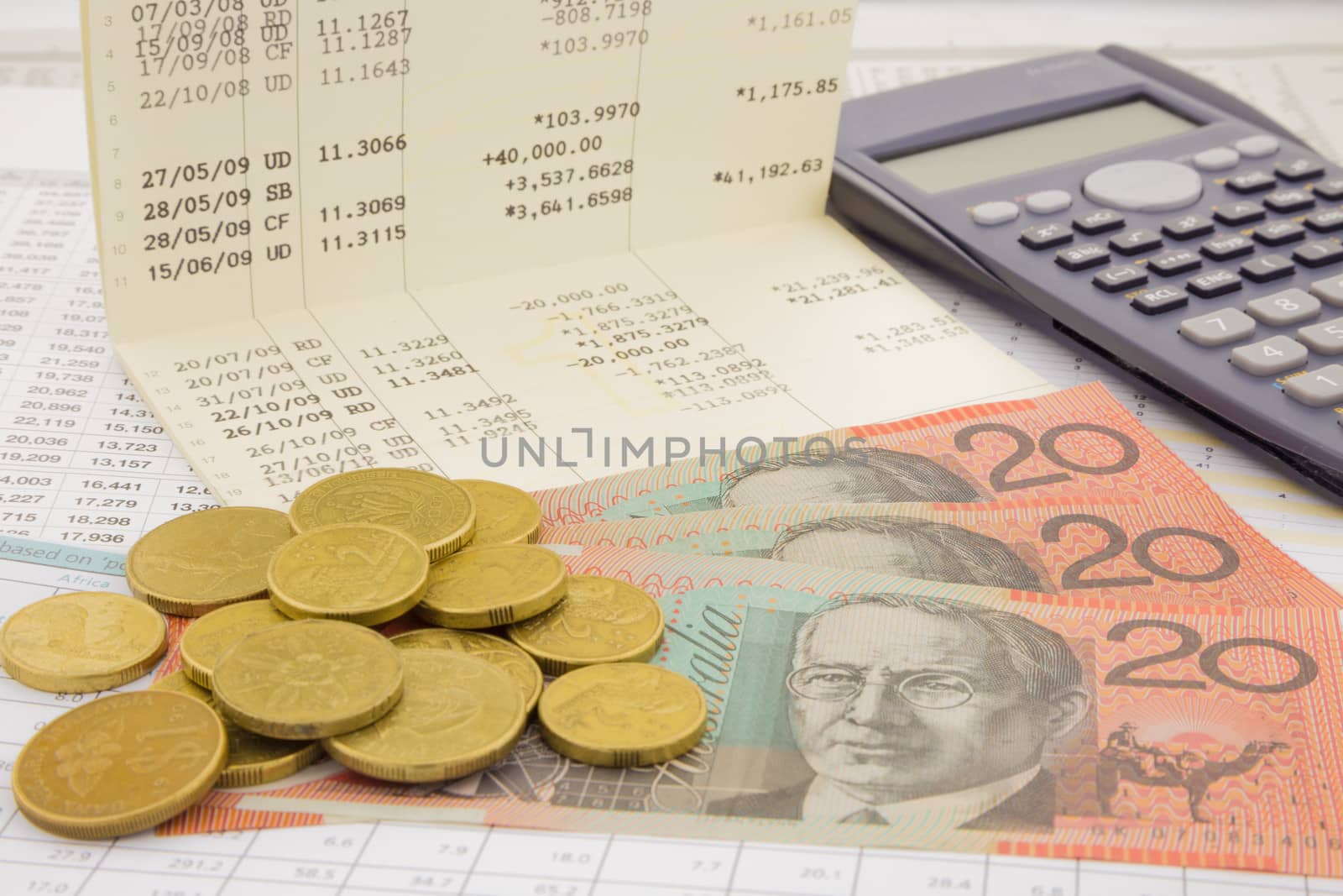 currency and paper money of Australia, saving account and money concept