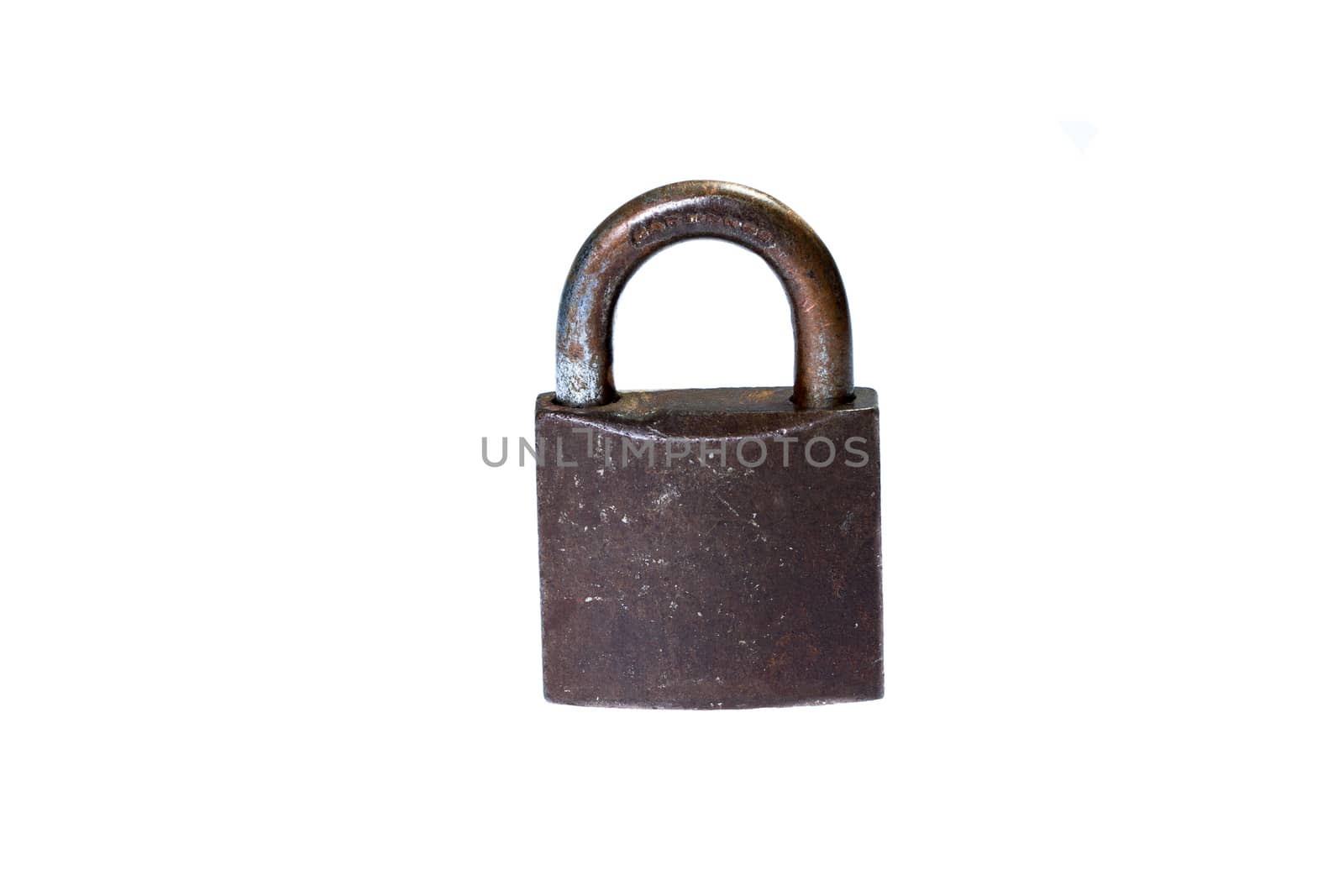 Locked padlock close-up isolated on white