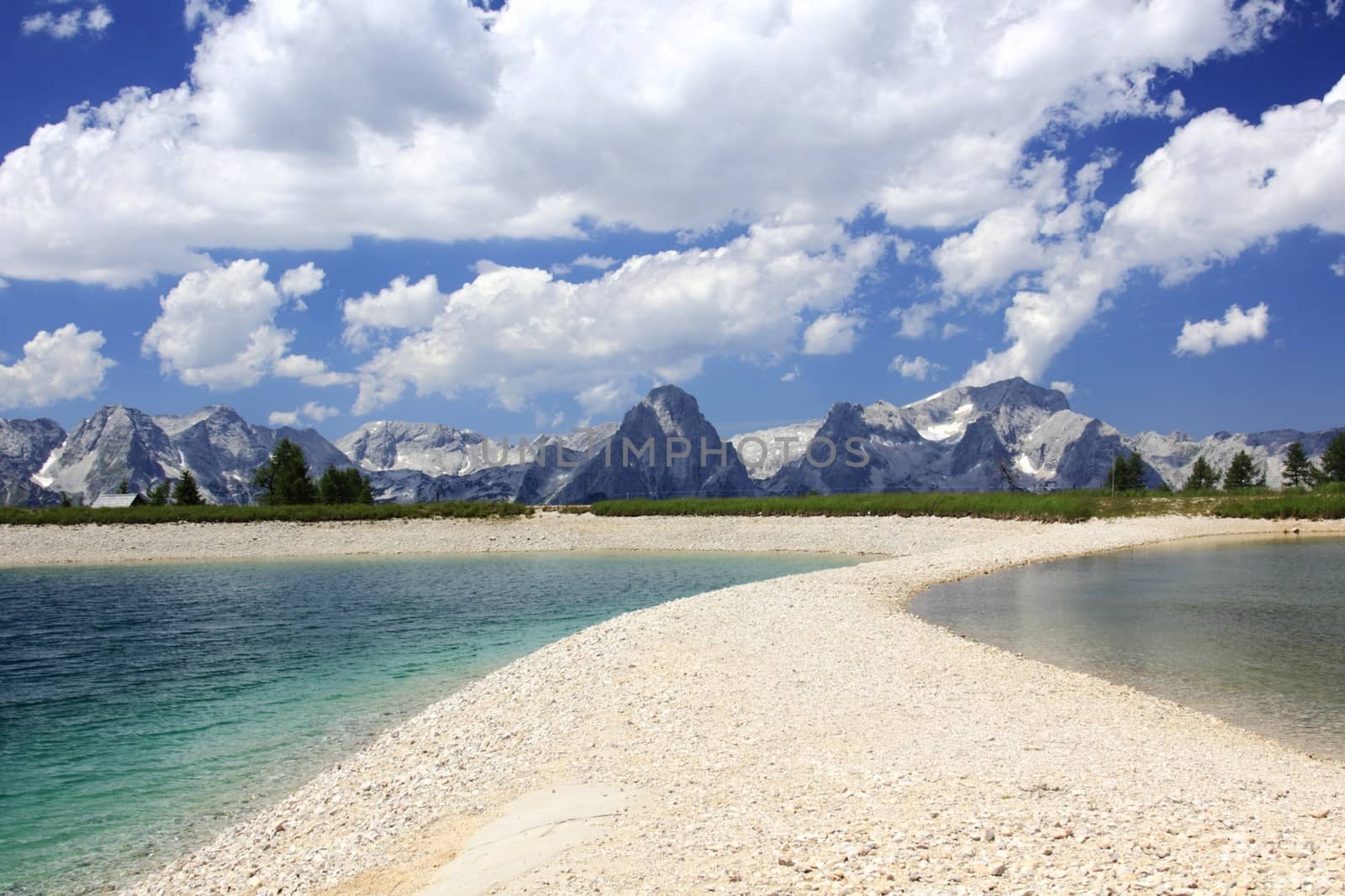 Austria mountains panorama with two lakes of cristal water