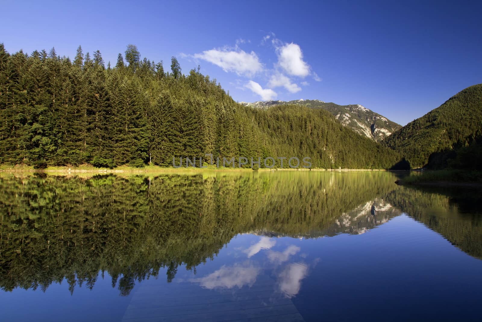 Panorama of the lake with transparent cristal water