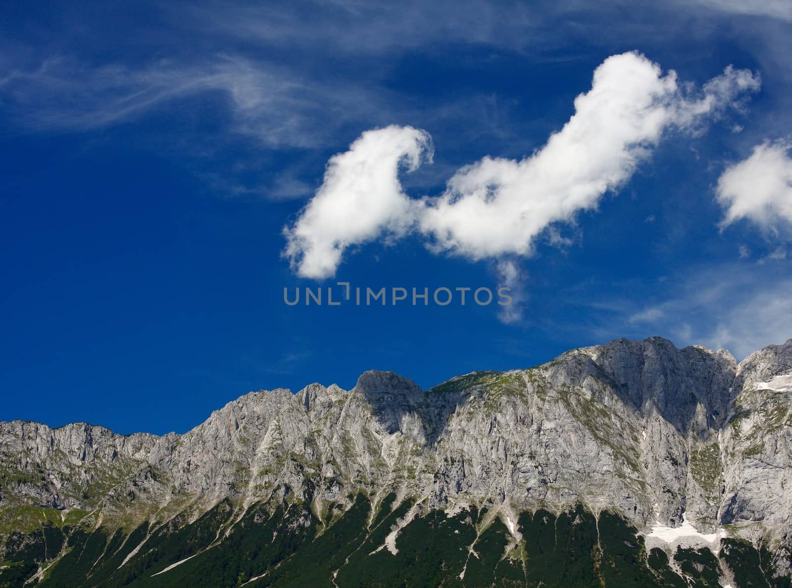 Beautiful sky covered by the clouds in the mountains