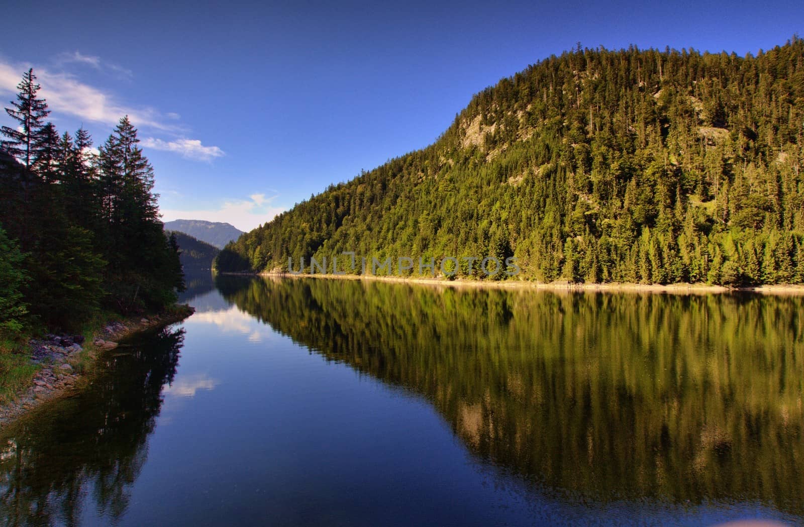 Magic panorama of the lake in the mountains