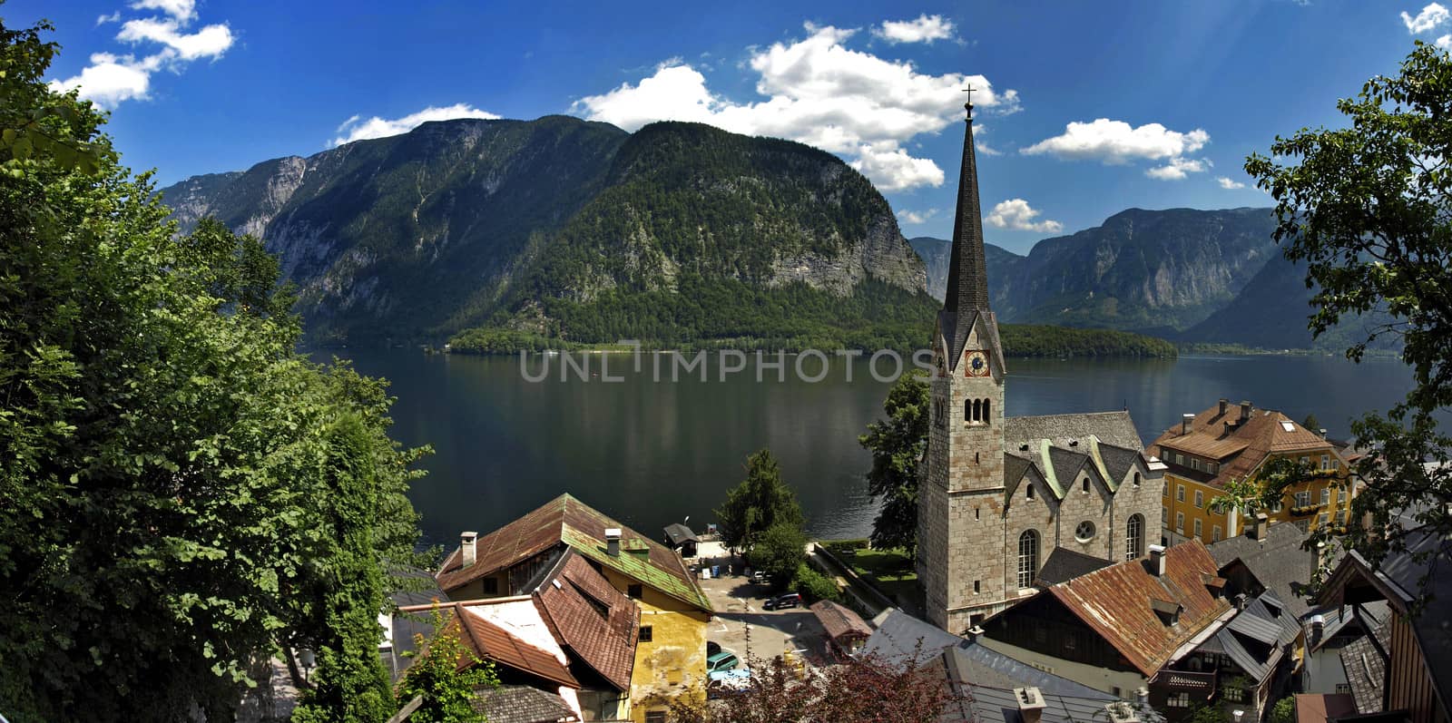 Large panorama of the small village in the mountains