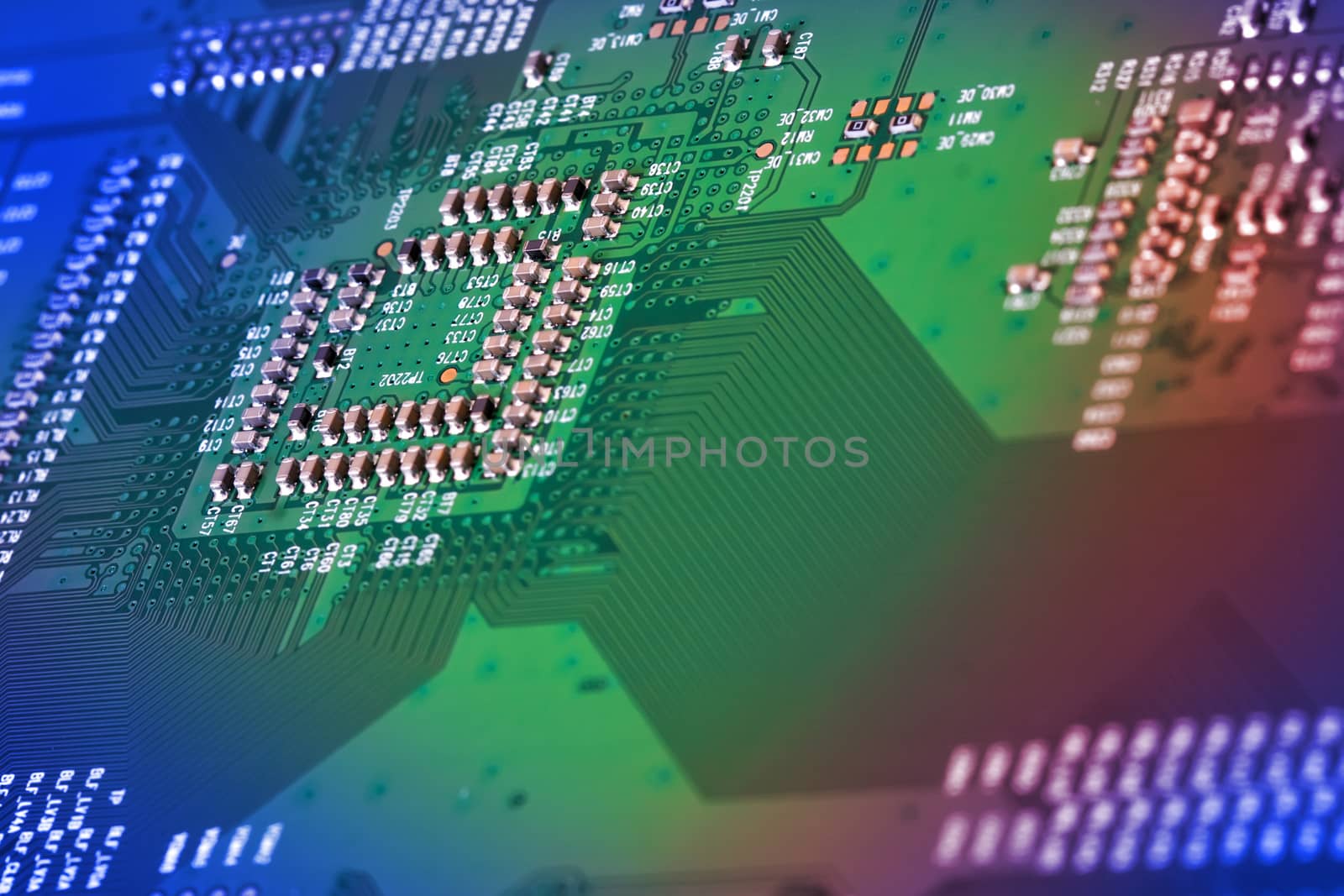 Electronic circuit board close up. by Raimundas