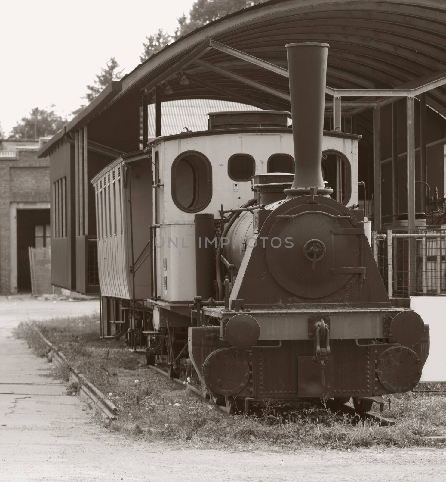 Sepia view of an old still streetcar 