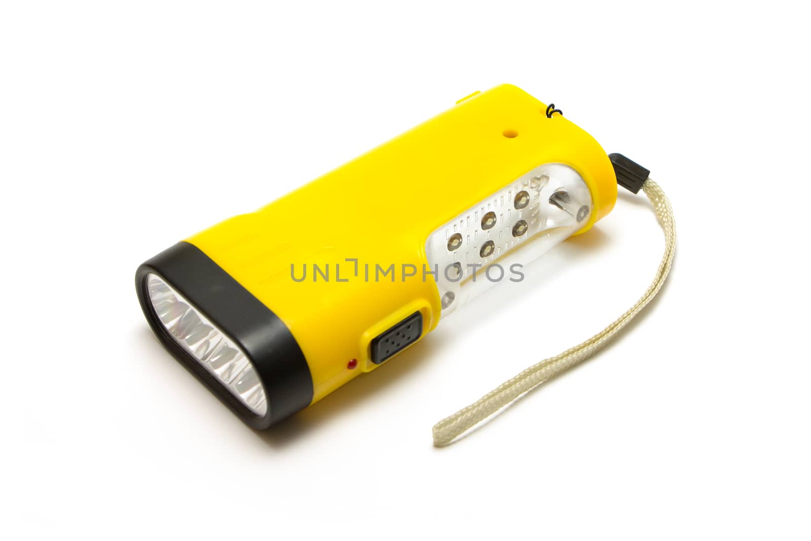 Yellow Electric Pocket Flashlight on white background.