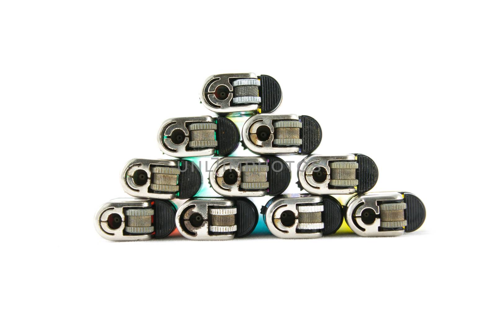 Top view Used cigarette lighters