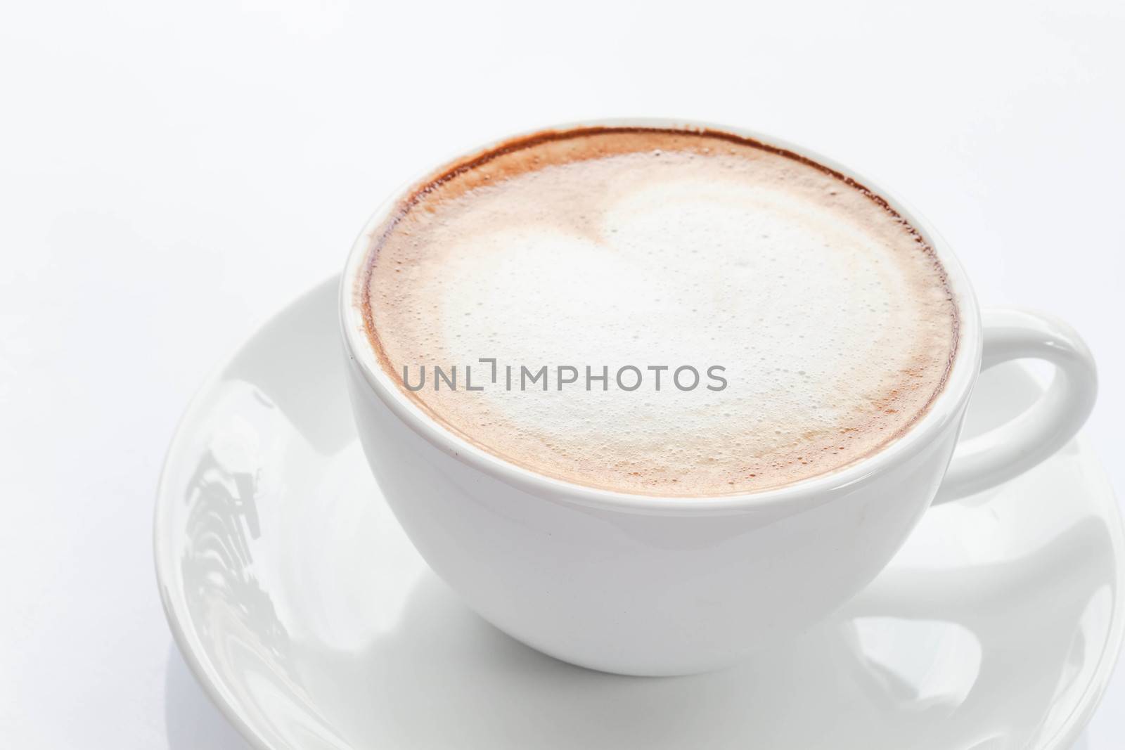 Hot cup of coffee latte isolated on white background