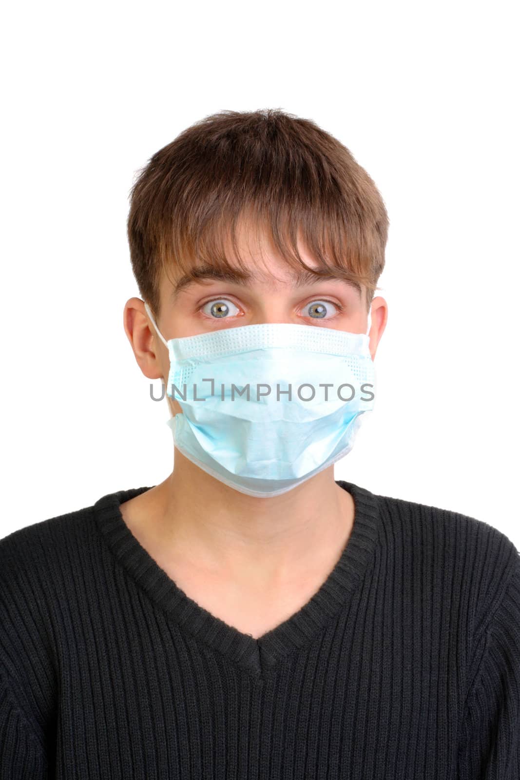 teenager in the mask isolated on white