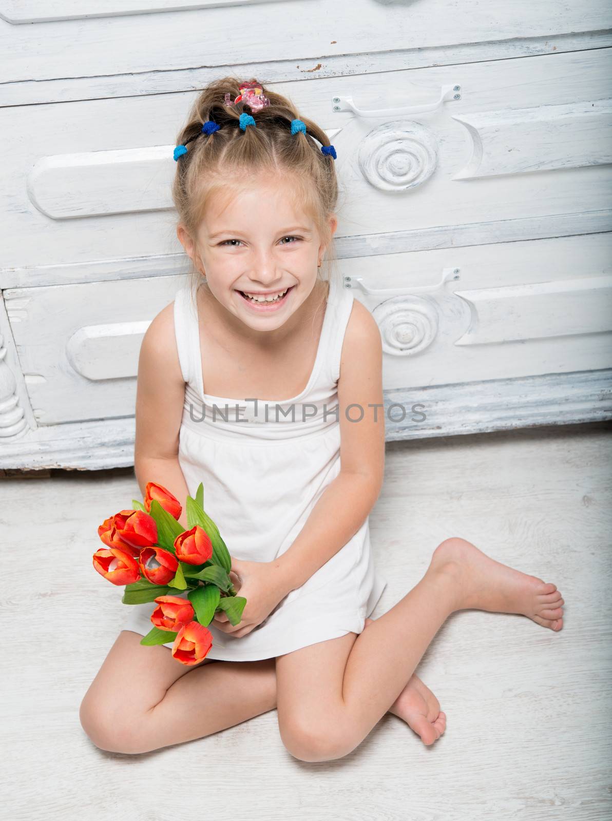 little girl with a bouquet of flowers by GekaSkr