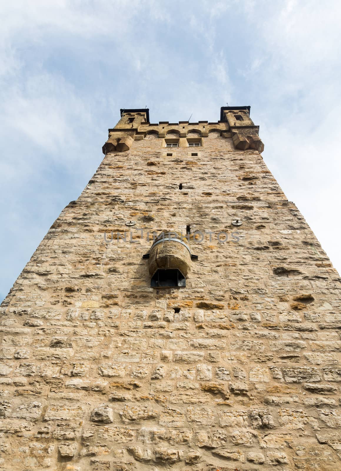 Blue Tower or Watchtower in Bad Wimpfen old town sits on the hilltop above the River Neckar in Southern Germany