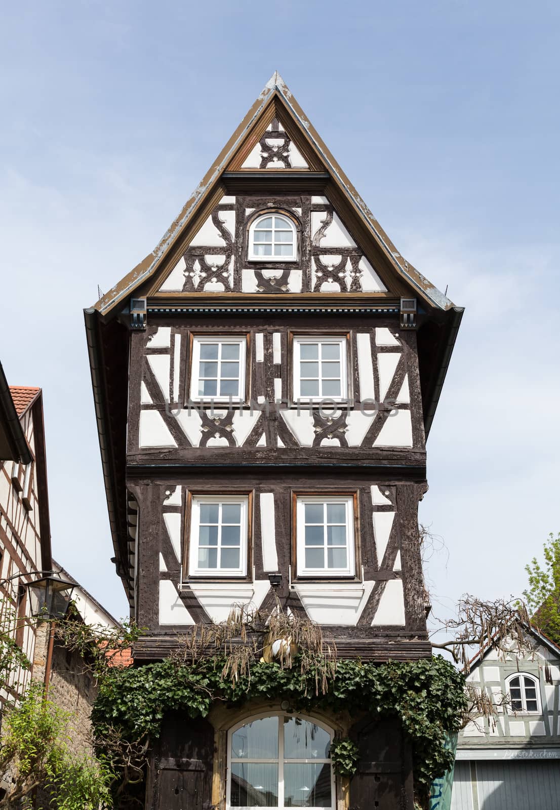 Frankonian Half timbered house in Bad Wimpfen old town sits on the hilltop above the River Neckar in Southern Germany