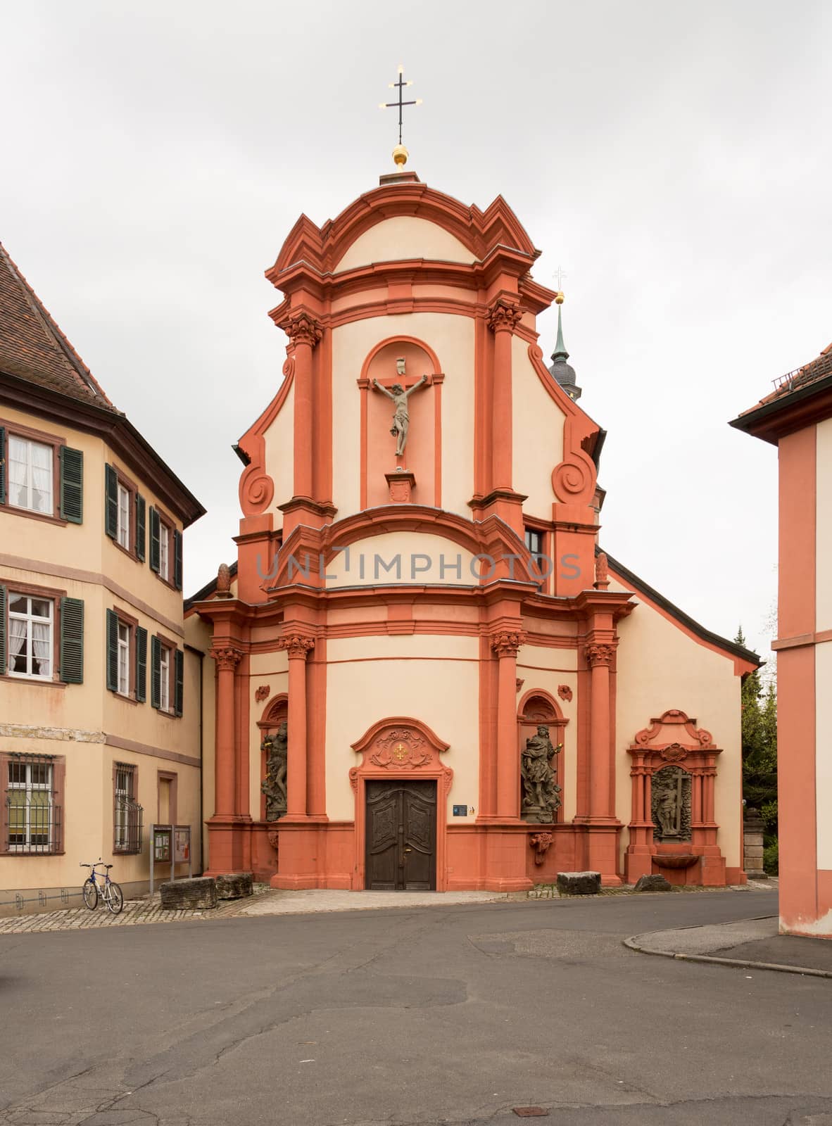 Exterior of monastery parish church in ancient town of Gerlachsheim in Germany