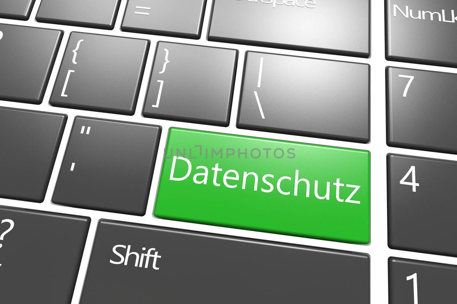 Security Concept: modern keyboard with a green Datenschutz key - the german word for data protection