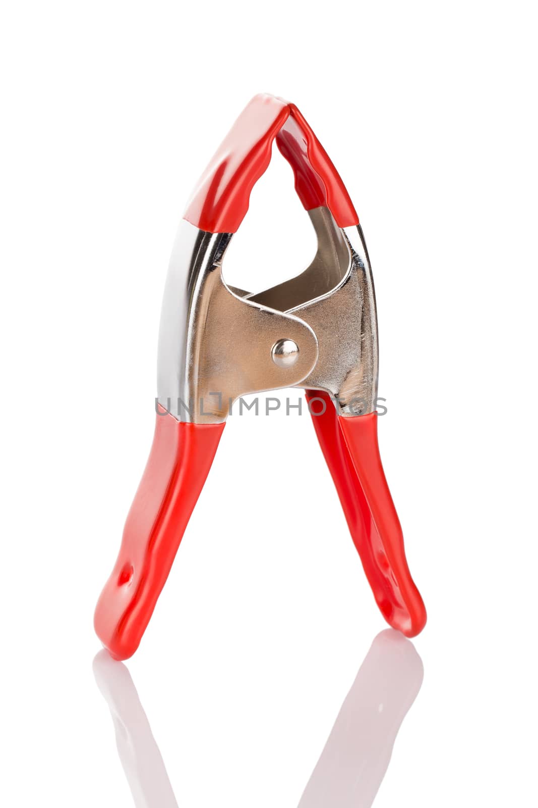 Red pliers. Manual tool. Isolated on white background close up.