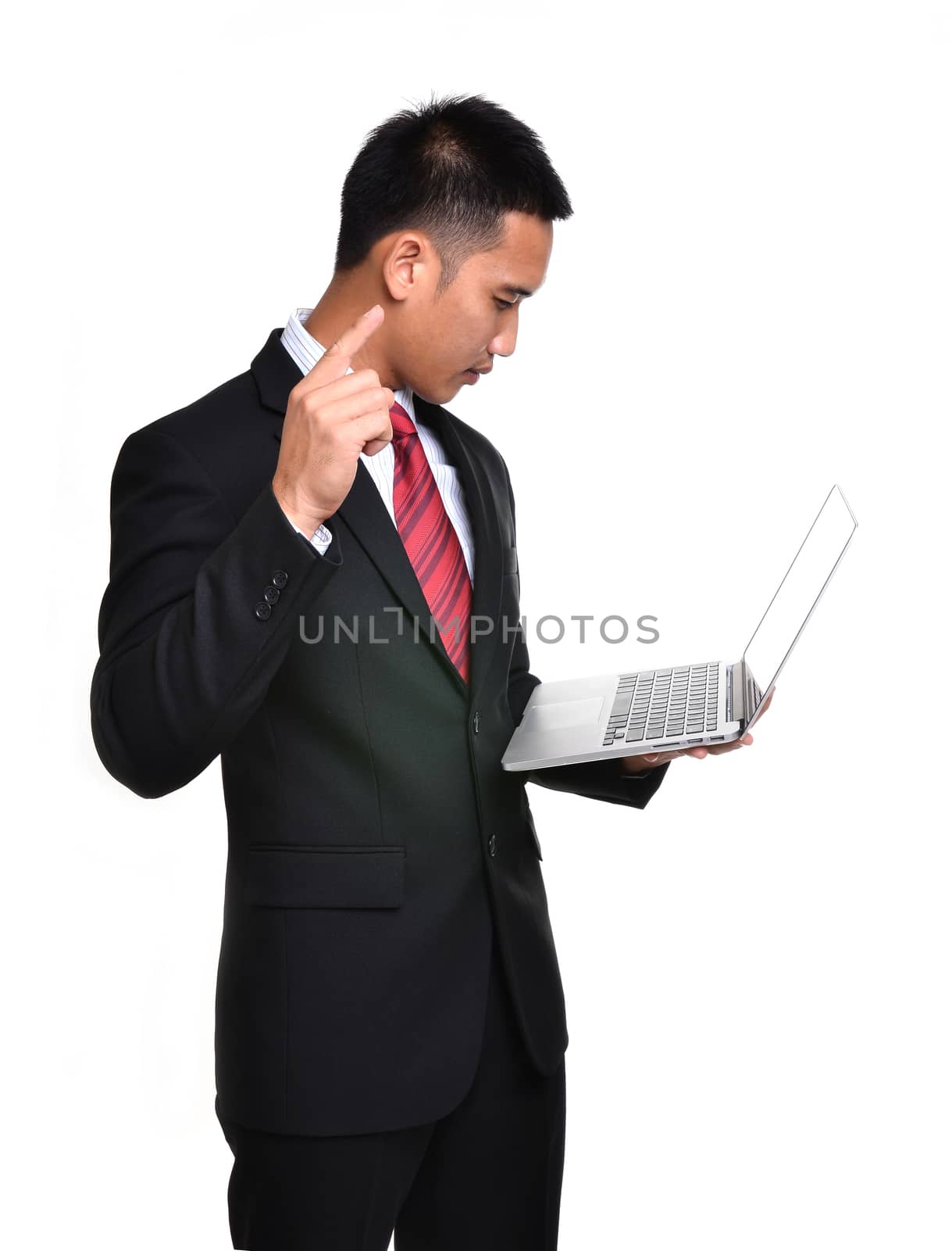 business man with laptop isolated on white background