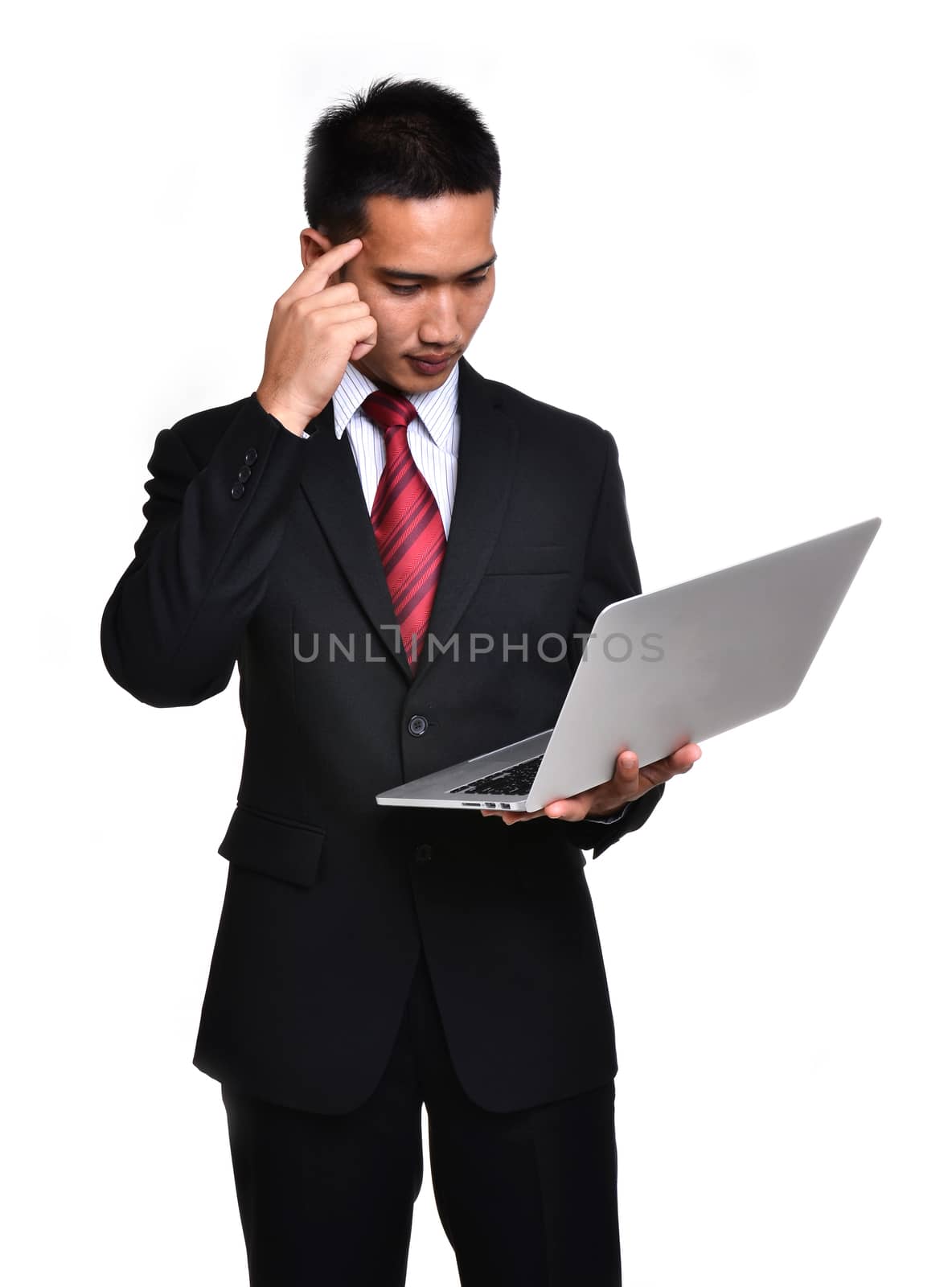 business man with laptop isolated on white background