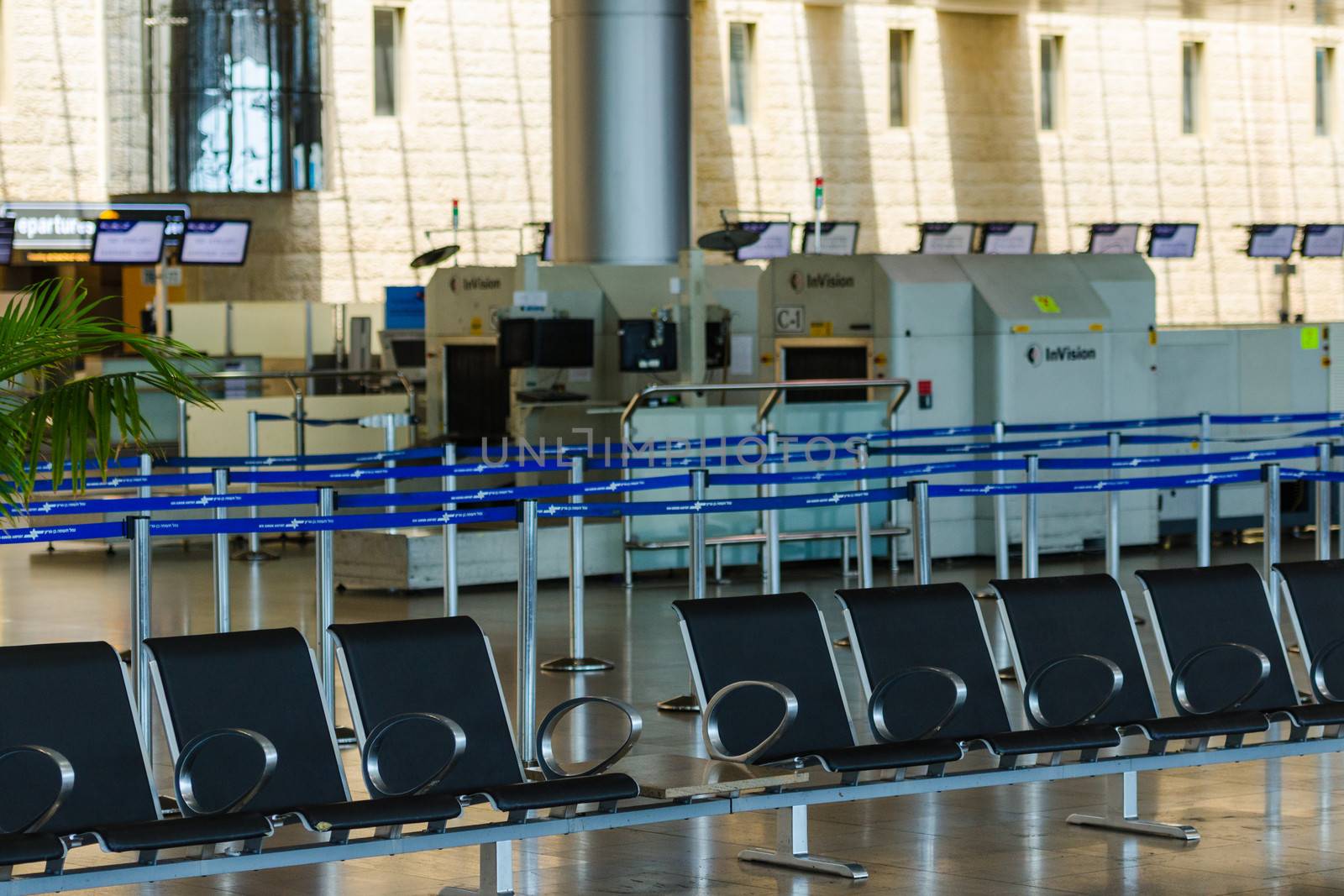 TEL AVIV - JULY 06, 2013: Empty hall of passenger terminal #3 in Israeli international airport Ben-Gurion on Saturday (Shabbat) on July 06, 2013 in Tel-Aviv, Israel