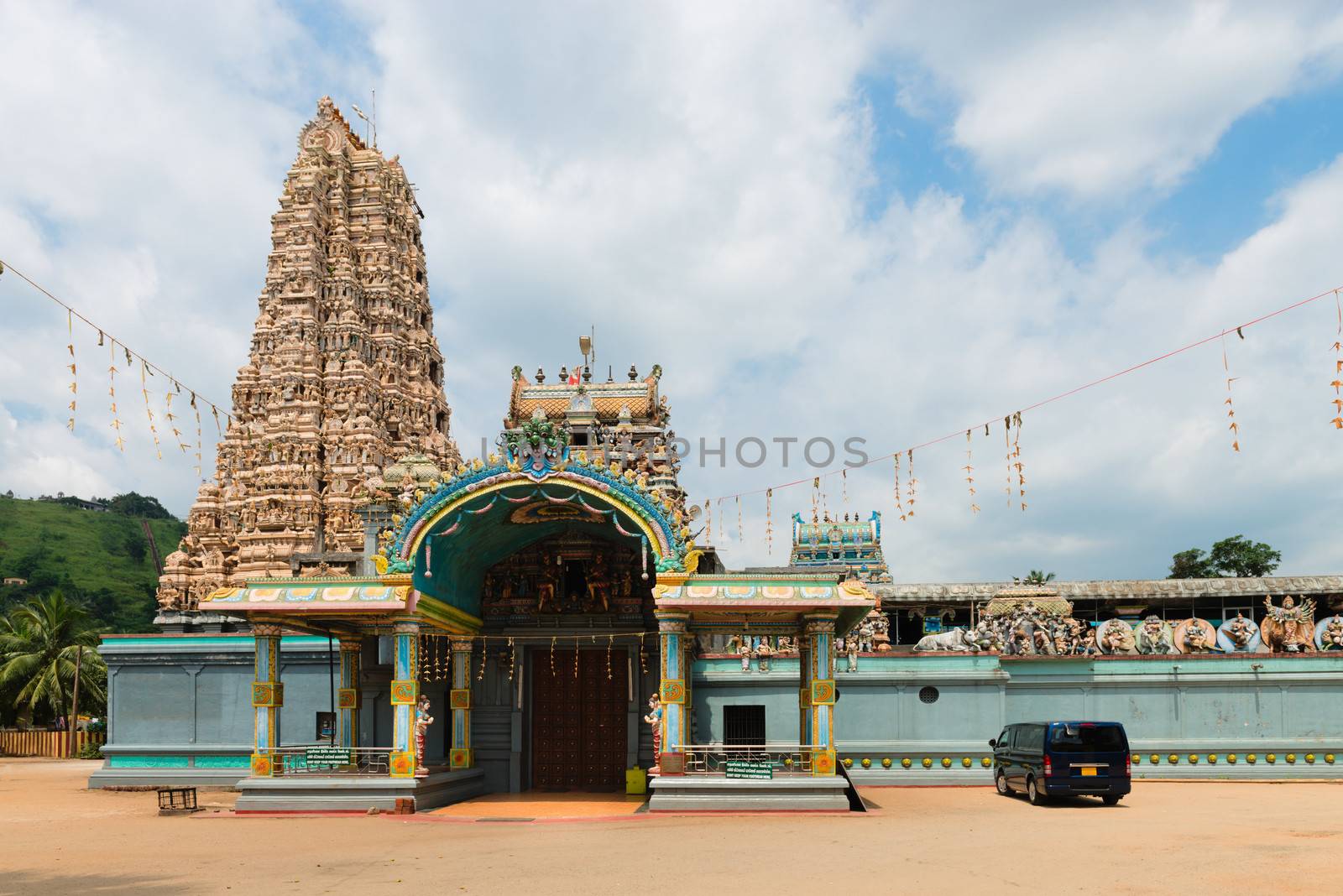 Big Hindu temple with the big tower (gopuram) by iryna_rasko
