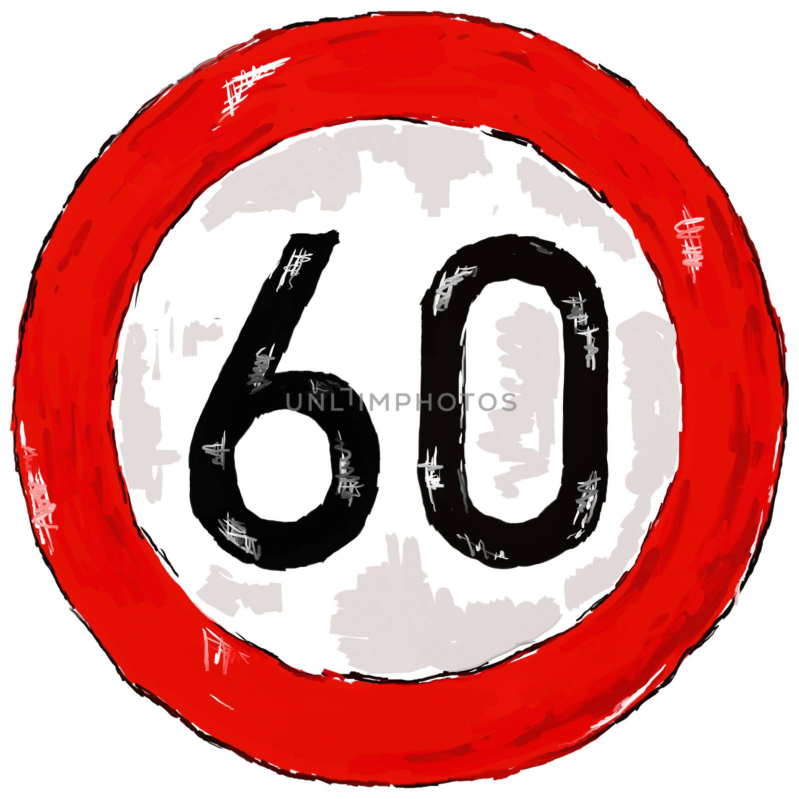 roadsign speed limit sixty - 3d illustration