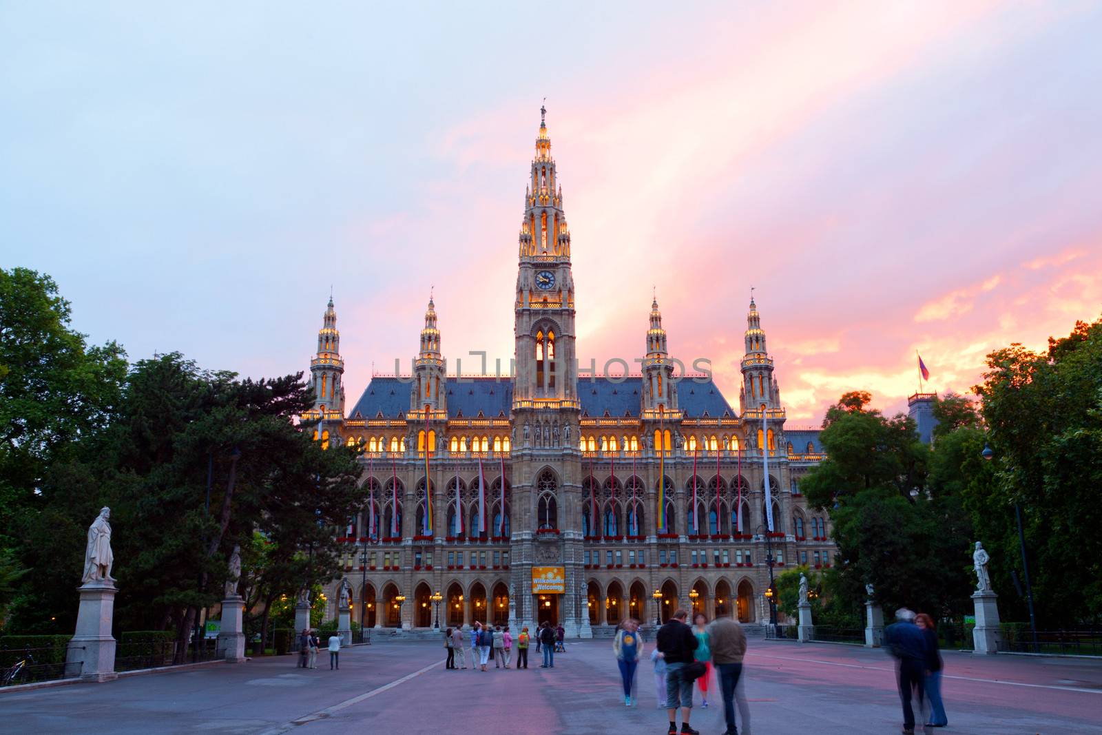 Tall gothic building of Vienna city hall by elena_shchipkova