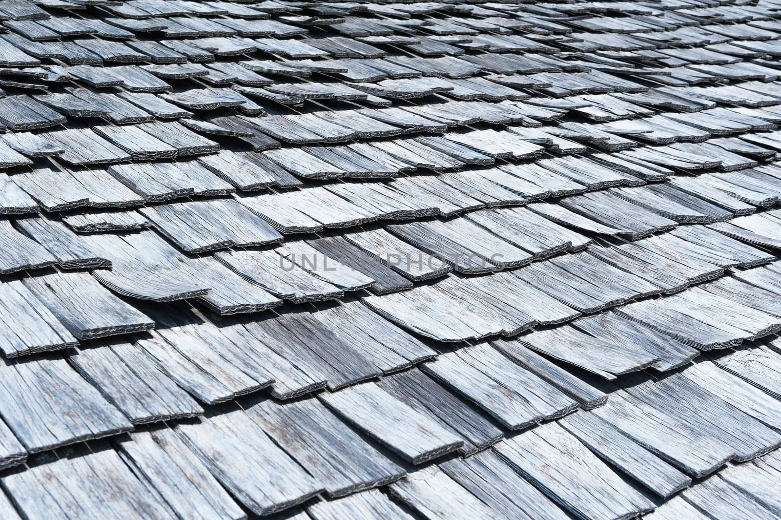 Typical wooden shingles on old houses in Switzerland