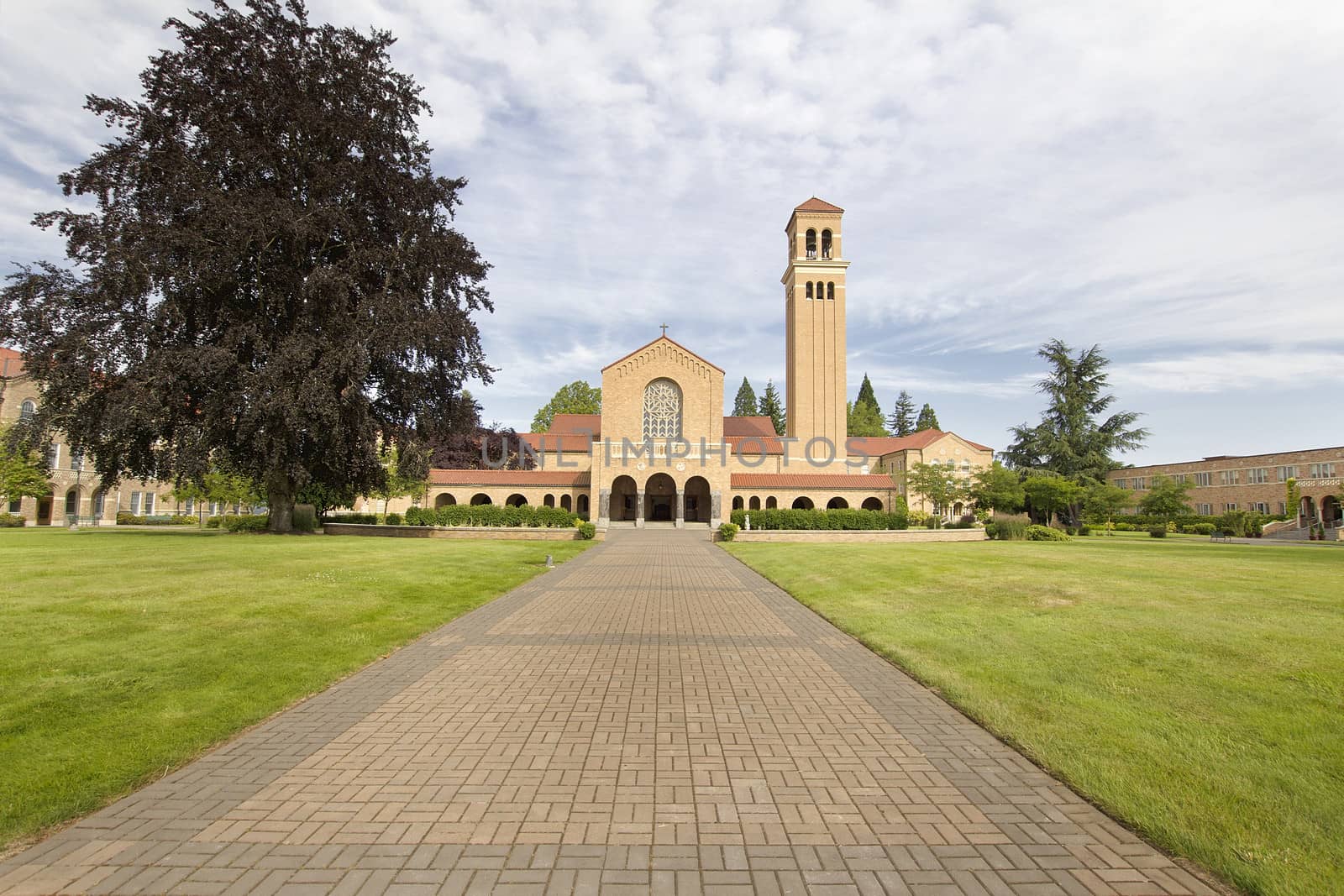 Brick Pathway to Mount Angel Abbey Roman Catholic Church Entrance in St Benedict Oregon