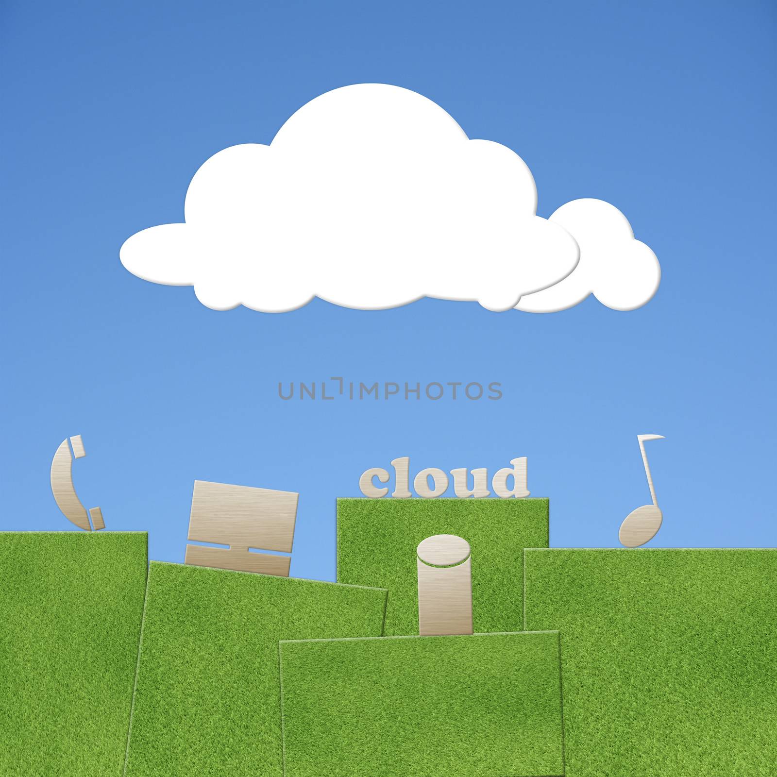 Cloud concept image with grassland under blue sky and blank cloud over heaven.