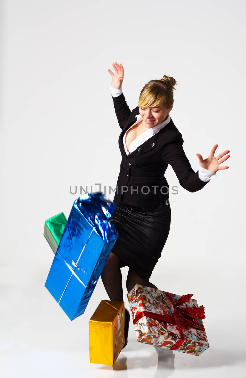 business woman drops her purchases near the office